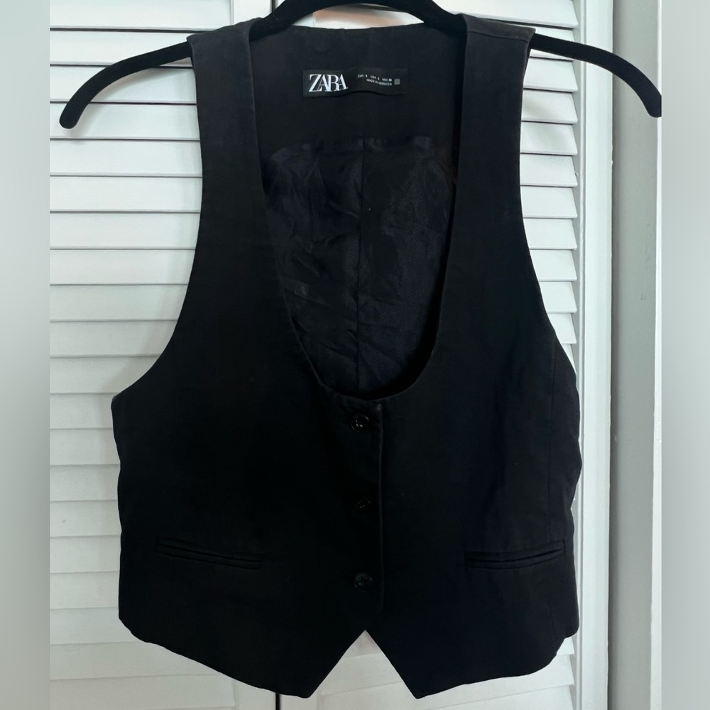 Zara black linen vest